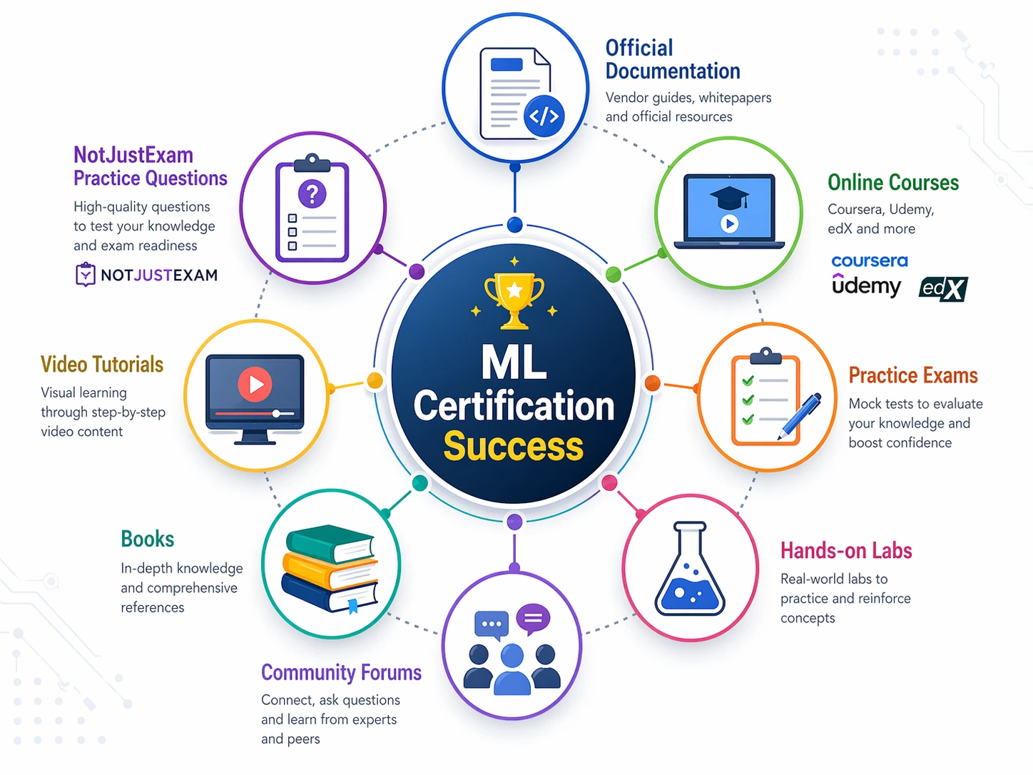 Comprehensive guide to ML study resources including courses, books, platforms, and practice materials