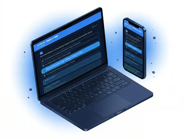 NotJustExam interactive question bank showing a multiple-choice AWS exam question with AI explanation and community answer on a laptop screen